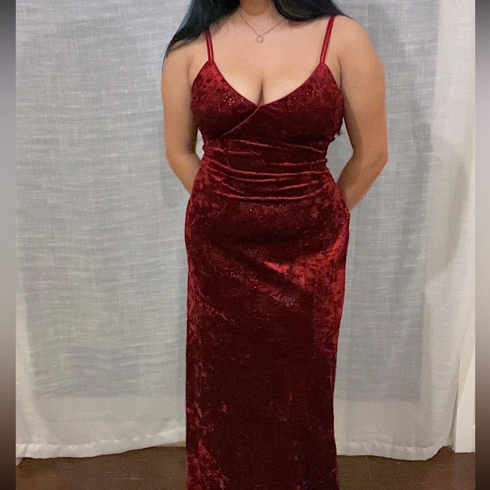 red velvet y2k vintage prom dress